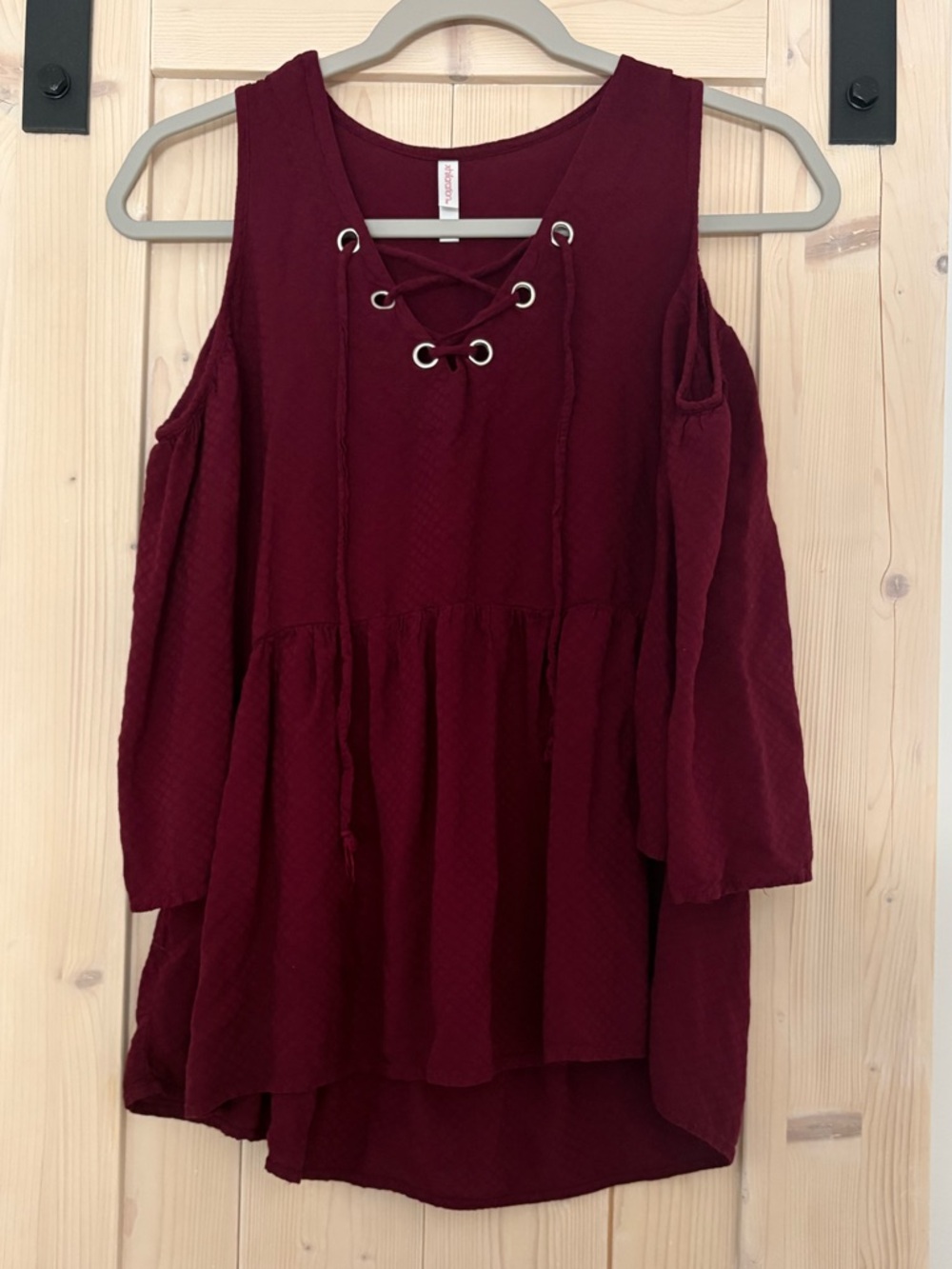 Burgundy Cold-Shoulder Lace-Up Top